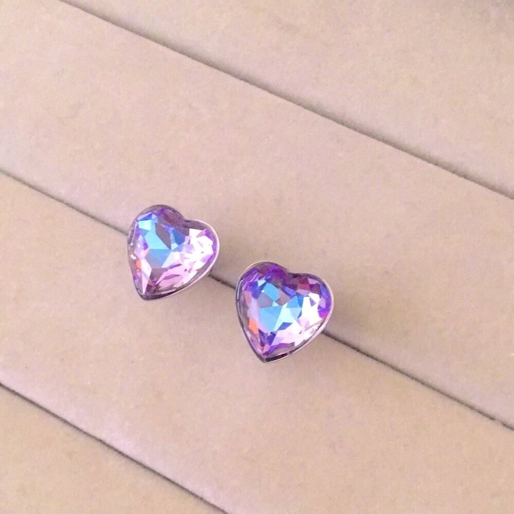 Vitrail Purple-Blue Crystal Heart Earrings - Picture 8 of 8